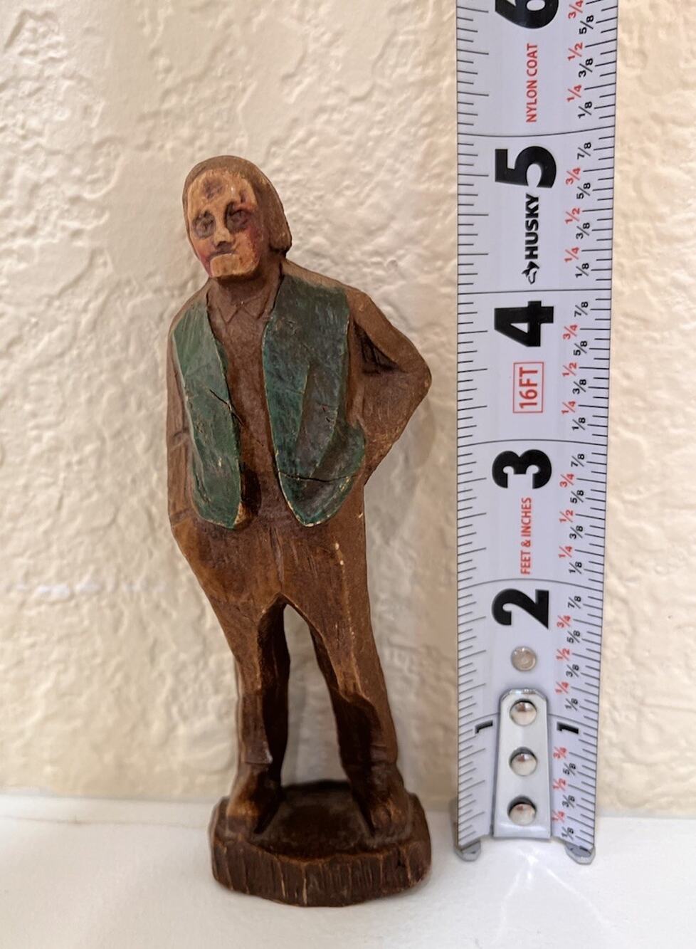 Vintage Syroco Old Man Green Vest Carved Wood 5" Rustic Alpine Folk Figurine